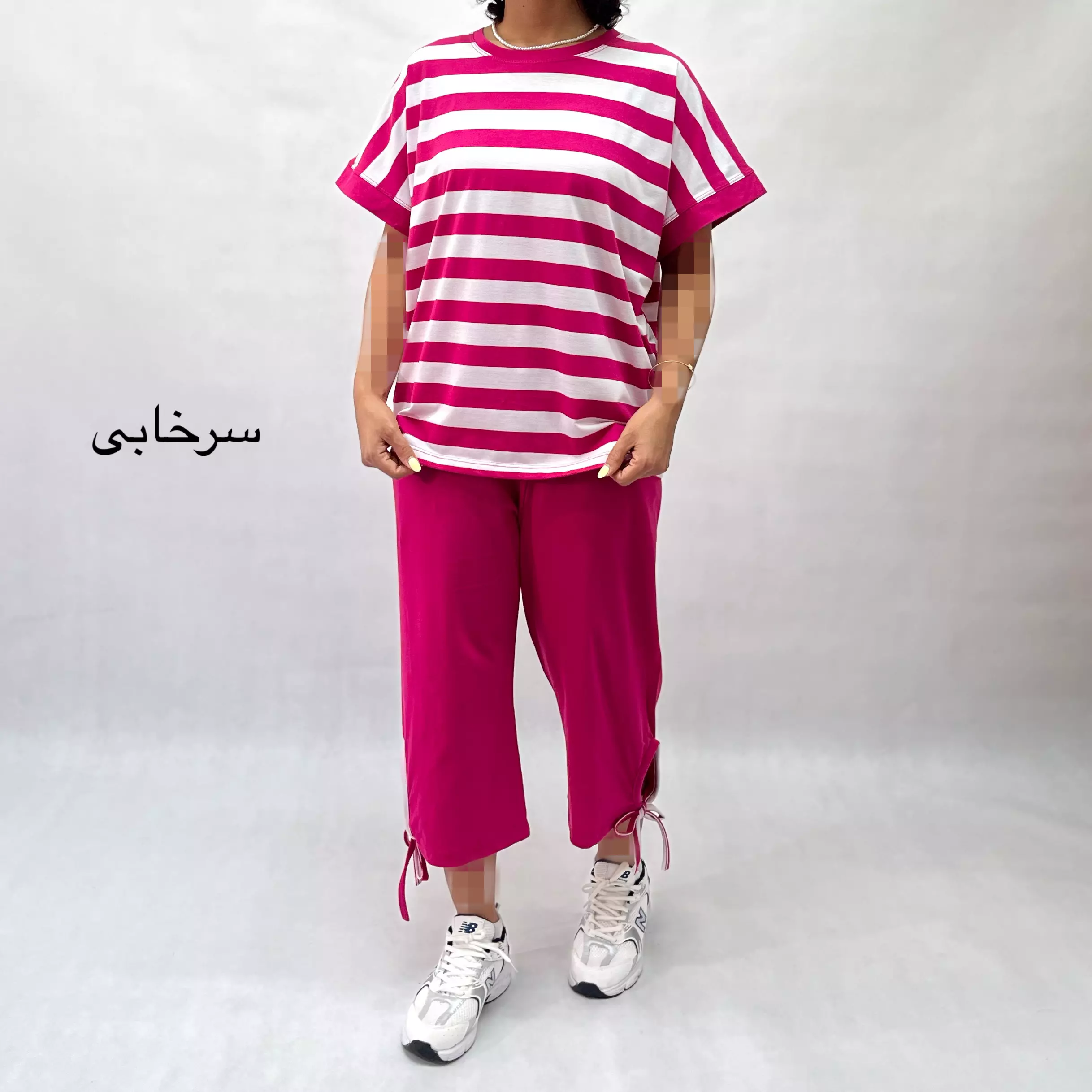 ست تیشرت و شلوارک زنانه راه راه 001155708